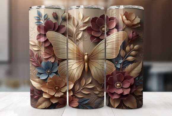 3D Golden Butterfly Floral Tumbler Wrap: A Stylish Addition to Your Workflow