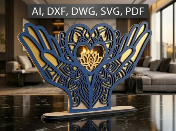 3D Hands Mandala Heart Laser Cut File