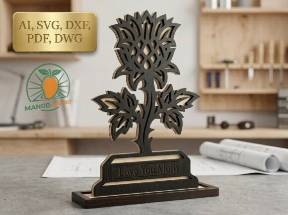 3D Layered Thistle Flower Laser Cut File for Creative Projects