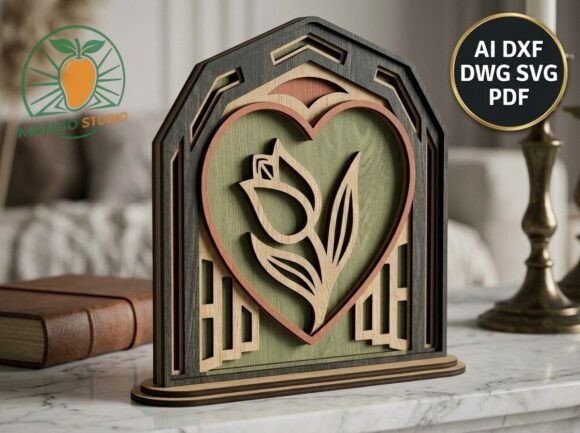 3D Layered Tulip Heart Arch - 3mm SVG