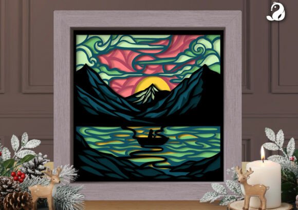 3D Mountain Lake Canoe Shadow Box SVG Guide