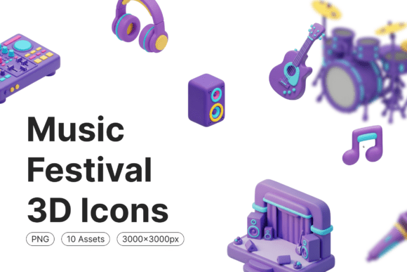 Amplify Your Designs with Music Festival 3D Icons