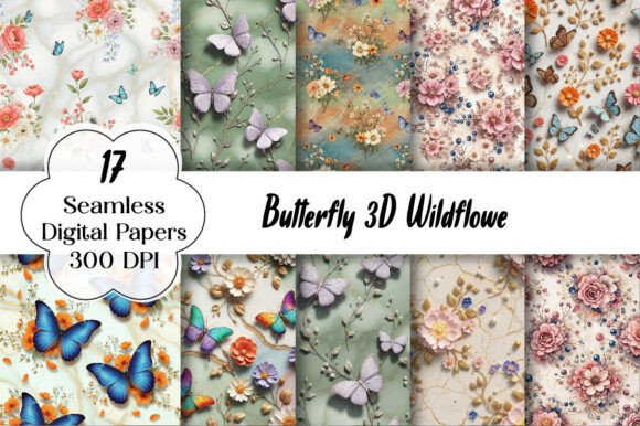 Butterfly 3D Wildflower Digital Paper