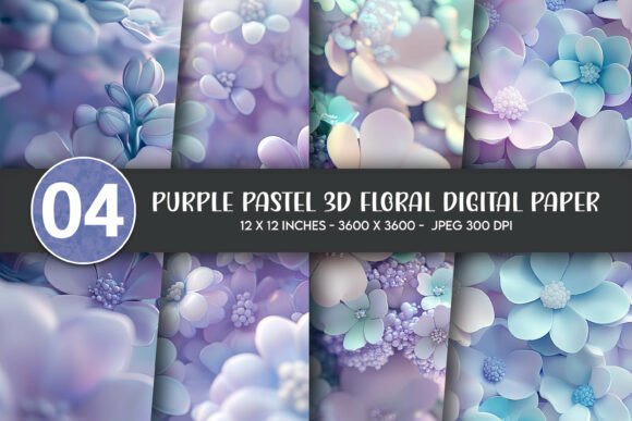 Purple Pastel 3D Floral Digital Paper: A Versatile Design for Every Creative Project
