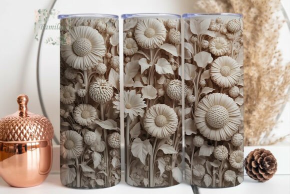 White 3D Floral Bas-Relief 20oz Tumbler
